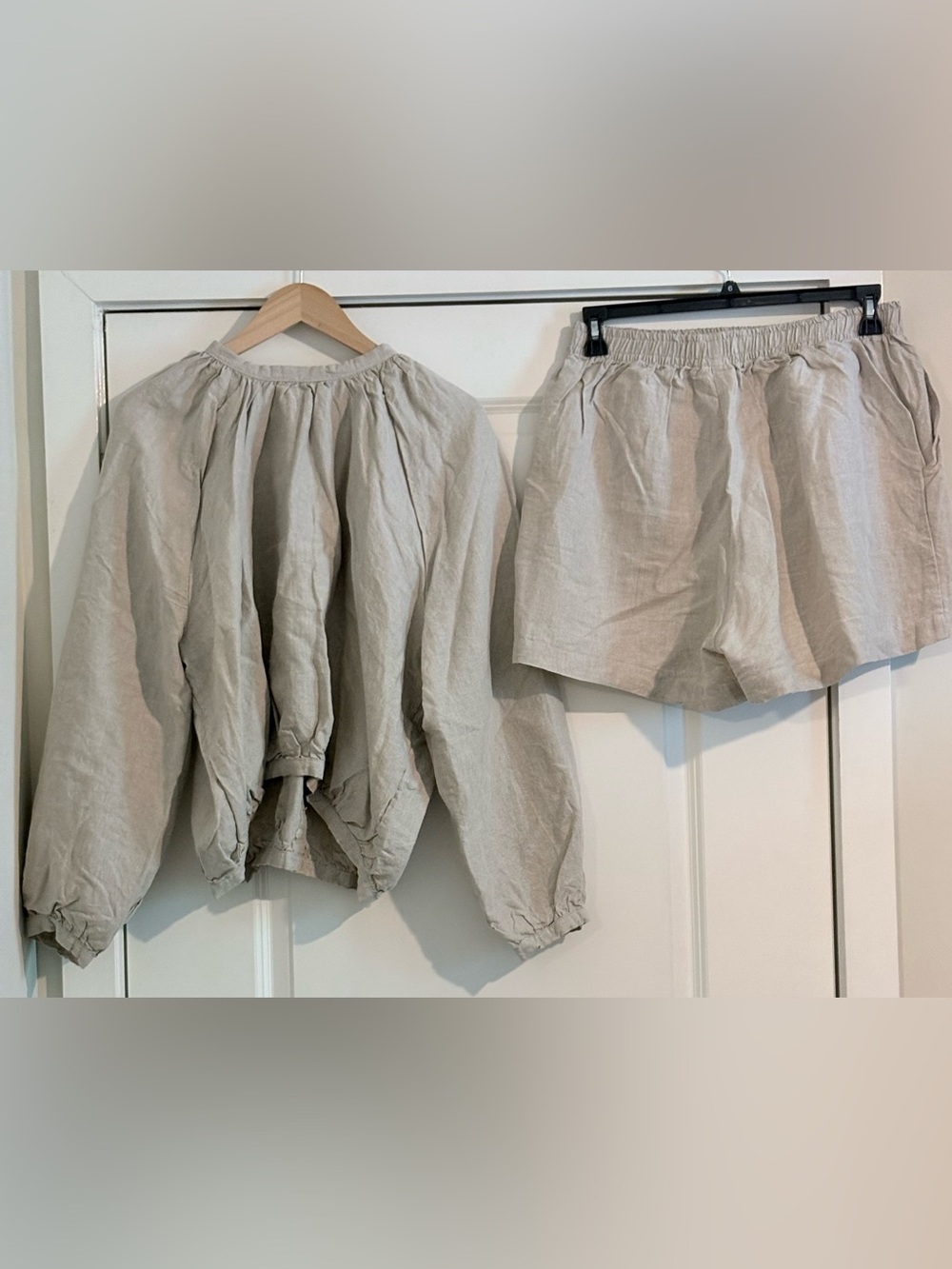 Den Sen Frilled Linen Pajamas Top & Short Lightweight Linen Set Size Large